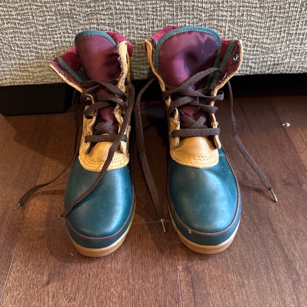 Bass Mens Duck Boots Green Tan Burgundy Corduroy Thinsulate V255QUEBEC Size 9M
